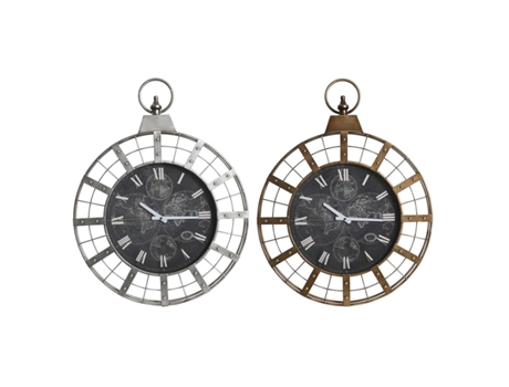 Reloj de Pared DKD HOME DECOR 60 x 6,5 x 78 cm Cristal Plateado Negro Dorado Hierro (2 Unidades)