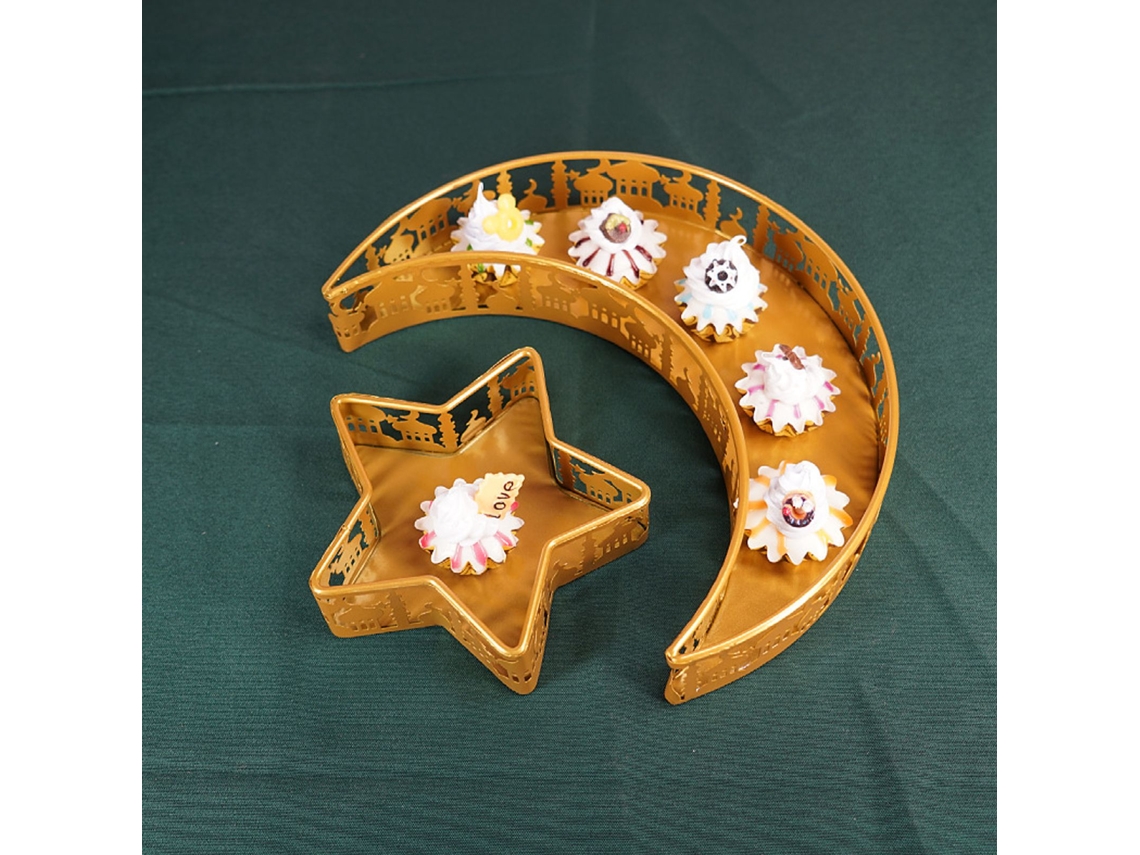 Bandejas Doradas Con Forma De Luna Y Estrella Para Servir Frutas Y Postres - Decoración De Mesa