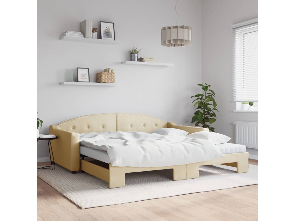 Sofá Cama Nido Con Colchón Tela Crema 100x200 Cm