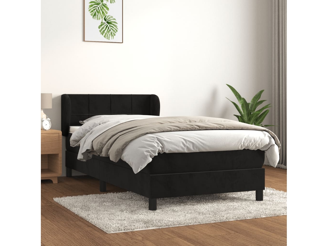 Cama box spring con colchón terciopelo negro 90x200 cm