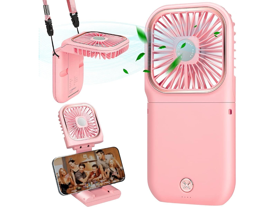 Mini ventilador USB, silencioso, con carga USB y 3 velocidades (rosa)
