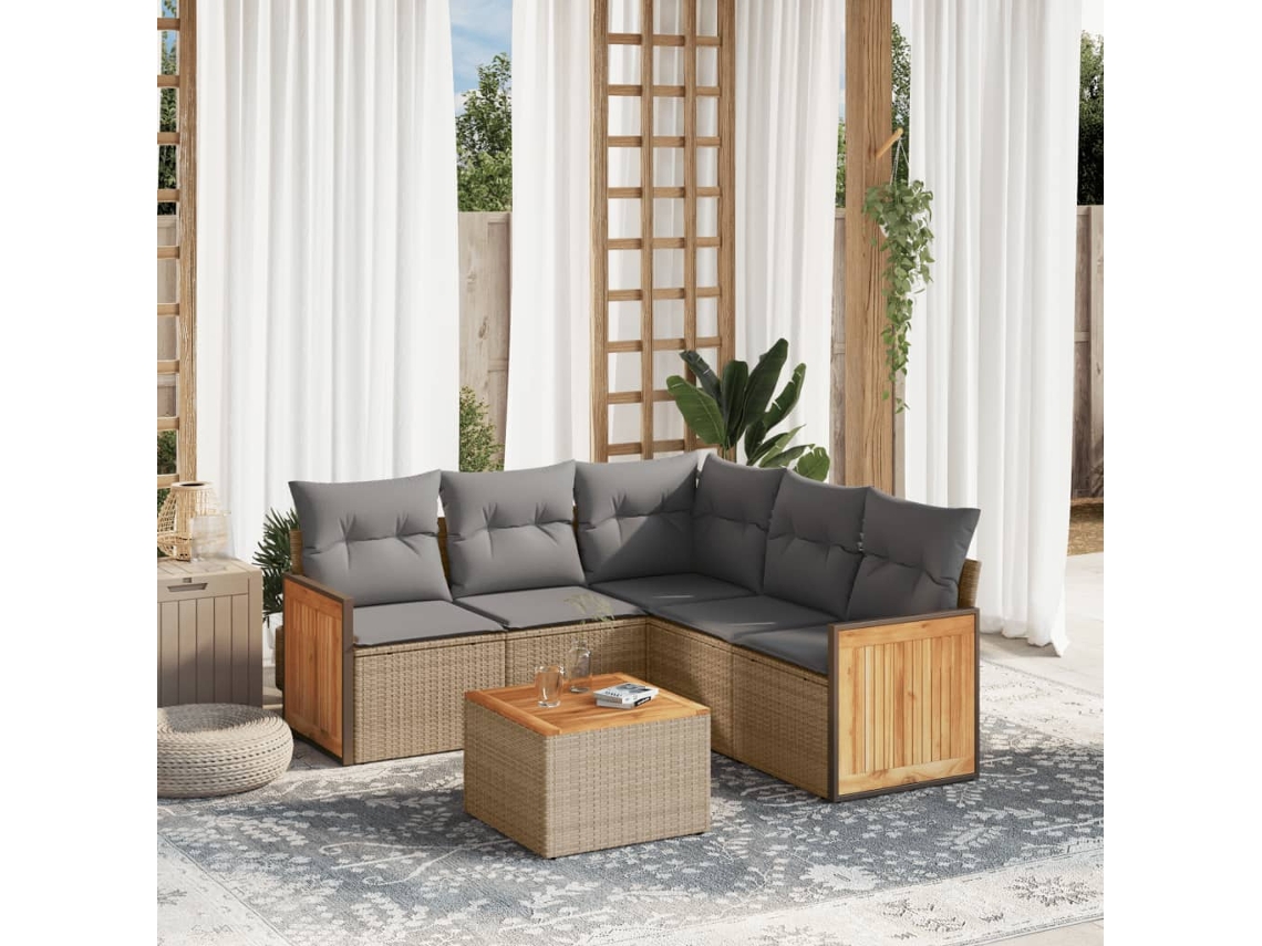 Conjunto de 6 sofás de jardín con cojines de mimbre beige Dkd Home Decor