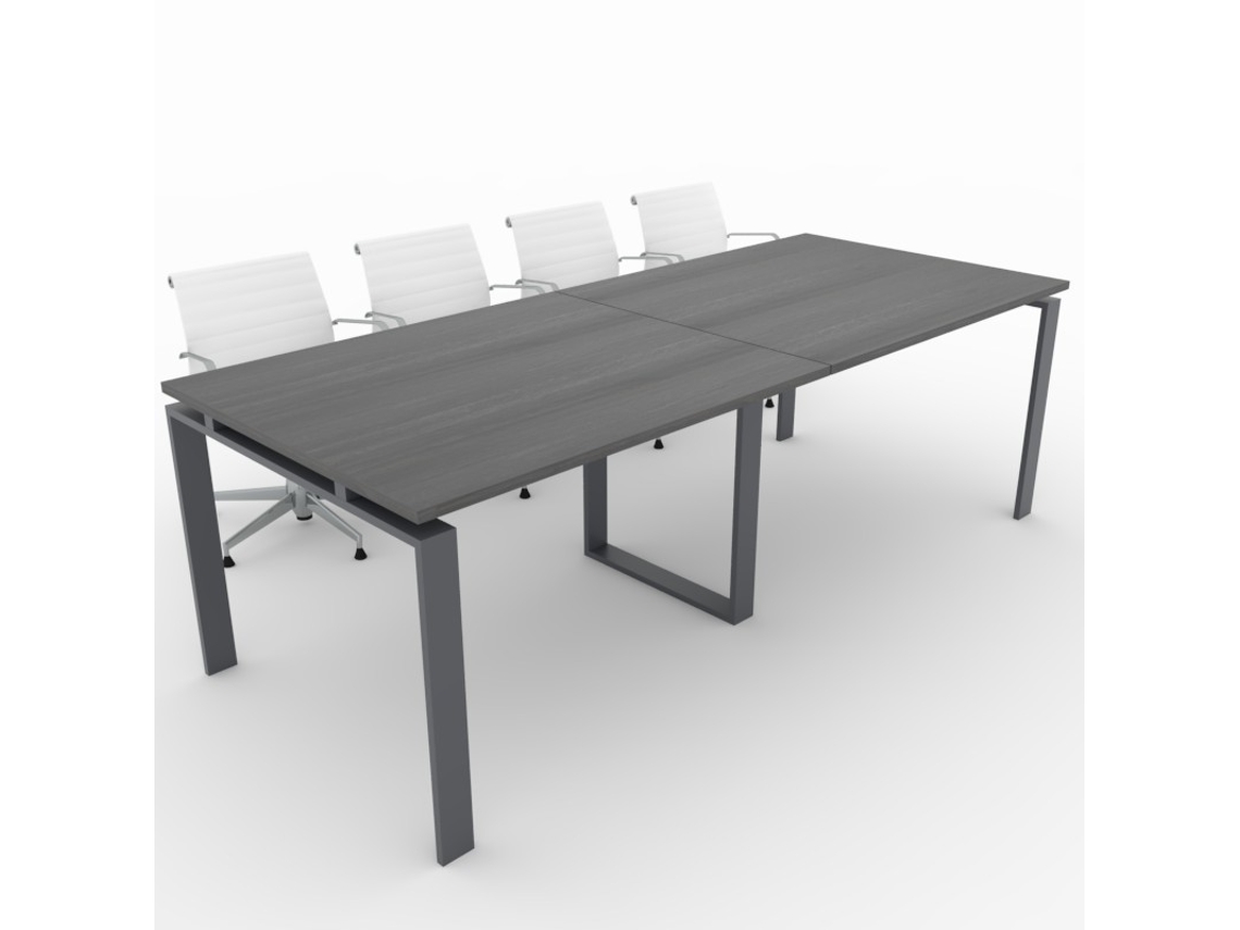 Mesa de Reuniones, hogar y Oficinas. Estructura metálica abierta color Grafito. Tablero melamina color Roble Azabache. (240x100) Fabricado en España. OFICIT