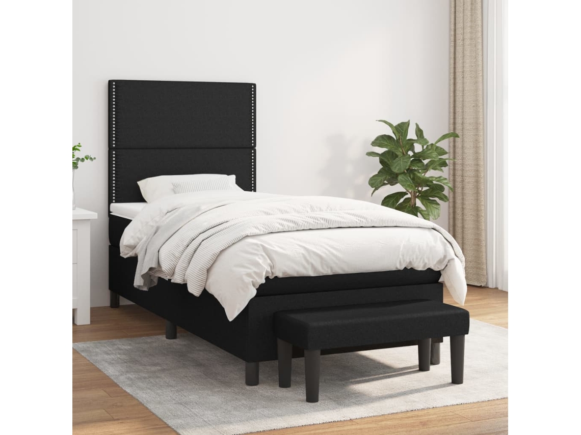 Cama Box Spring Con Colchón Tela Negro 80x200 Cm