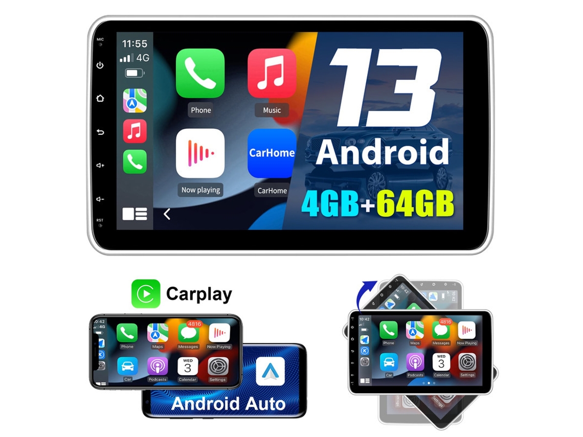 Gps Tela Rotativa 360° Carplay 1din Android 13 Rádio Automotivo Gps Navi Wifi 64g Dab