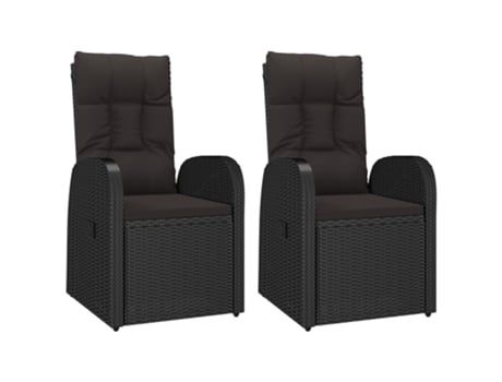 Conjunto 2 Sillón De Jardín Reclinable VIDAXL Negro Poli Ratán (57x69x106 cm)