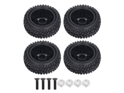 Mali conjunto de Pneus e Rodas de Borracha Rc 10 Raios para Carro Rc 1/16 com Parafusos e Arruelas Preto