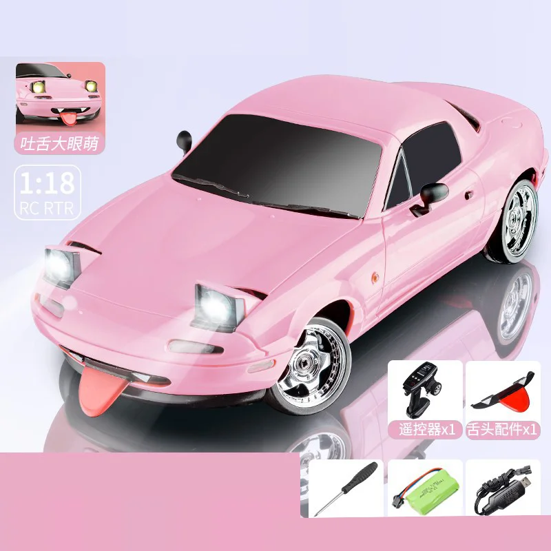 (rosa) Coche De Control Remoto Con Tracción Trasera, Luz Giratoria Y Giroscopio Incorporado, Juguete Eléctrico
