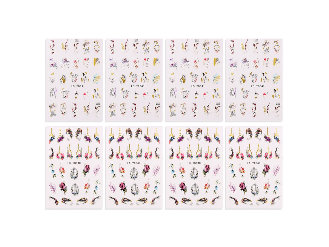 8 pegatinas para uñas con pequeñas flores y mariposas, decoración primaveral NEVEANCE