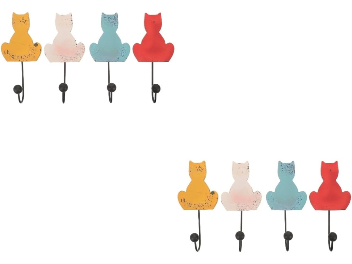 2 juegos de ganchos decorativos con diseño de gato para abrigos y toallas, 4 piezas * 2