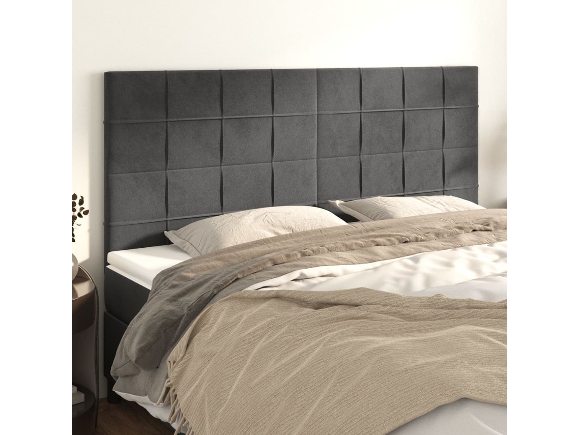 Cabeceros 4 Unidades De Terciopelo Gris Oscuro 80x5x78/88 Cm