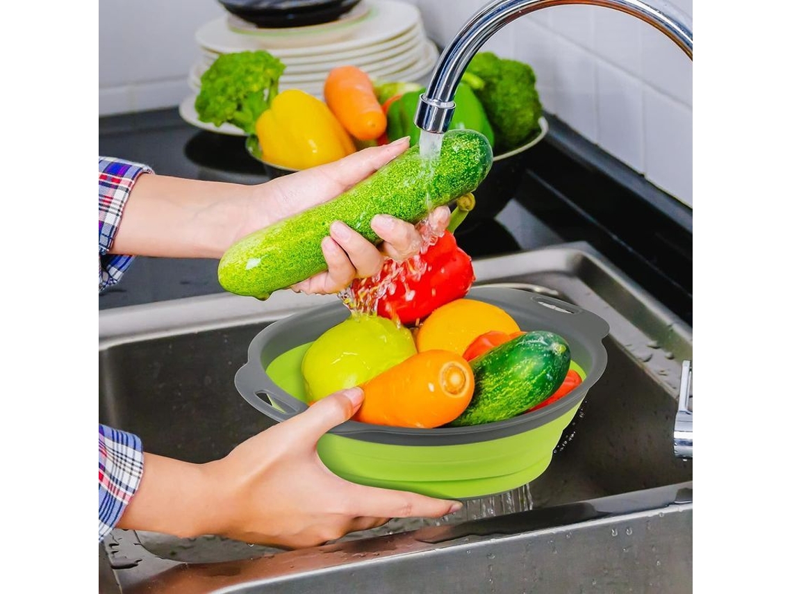 Coladores plegables de silicona, 2 unidades, para frutas, verduras y pasta, colador de cocina plegable multifuncional.