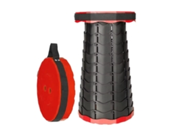 Taburete plegable portátil (rojo), capacidad de peso de 250 kg (550 lbs), altura ajustable de 6,5 a 45 cm.