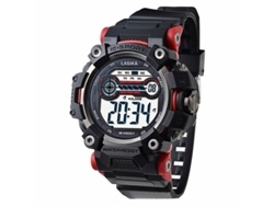 Reloj deportivo electrónico multifuncional y elegante (negro y rojo) con acabado luminoso y diseño resistente al agua para niños.