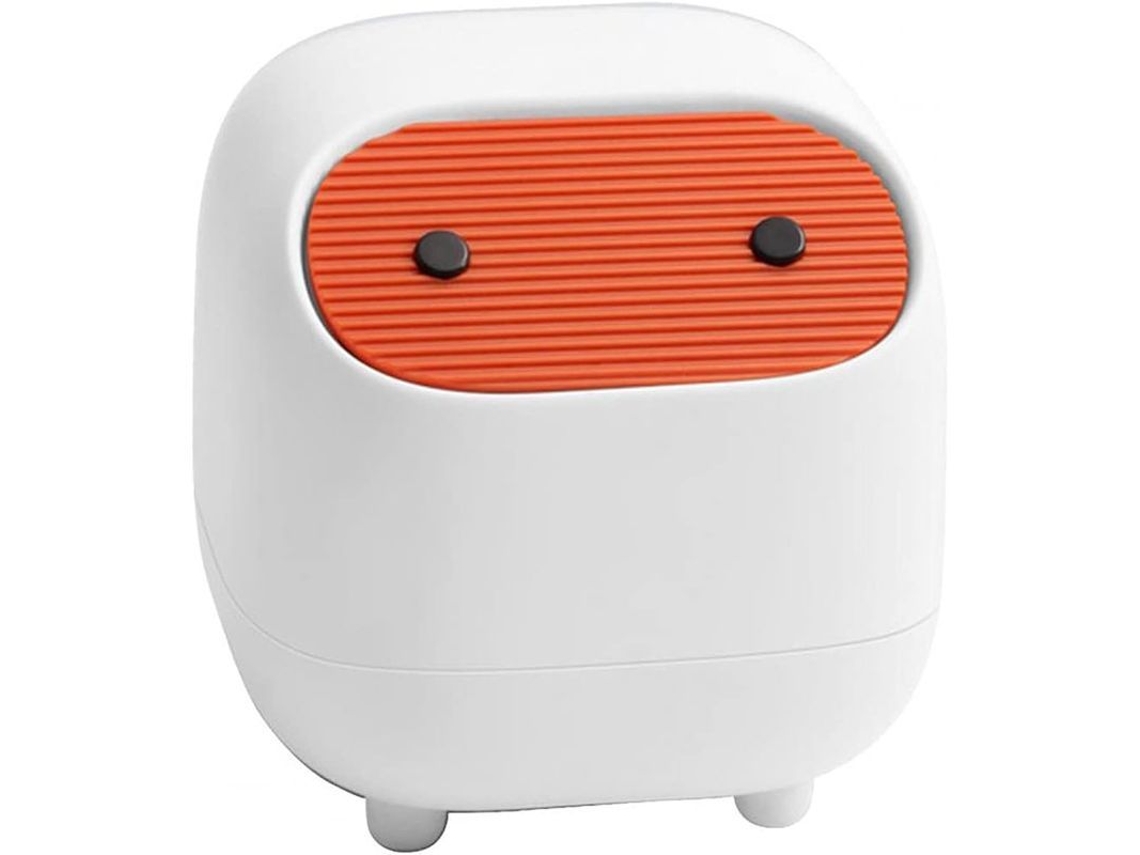 Cubo de basura Linjou Ninja Mini Office 2026 con tapa de doble presión, plástico PP blanco.