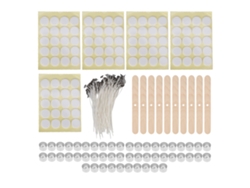 Kit Para Hacer Velas Con 100 Mechas De 15 Cm, Adhesivo De Doble Cara, Portavelas Y Soportes De Madera.