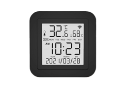Termómetro e higrómetro inteligente con control remoto Wi-Fi para monitorización de temperatura y humedad.