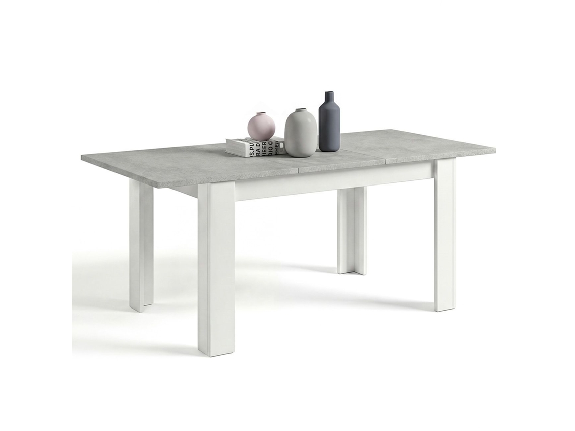 Mesa de comedor extensible 140-190x90 cm Sira Blanco Artik (Blanco Mate) - Gris Cemento 190 x 78 x 90 cm