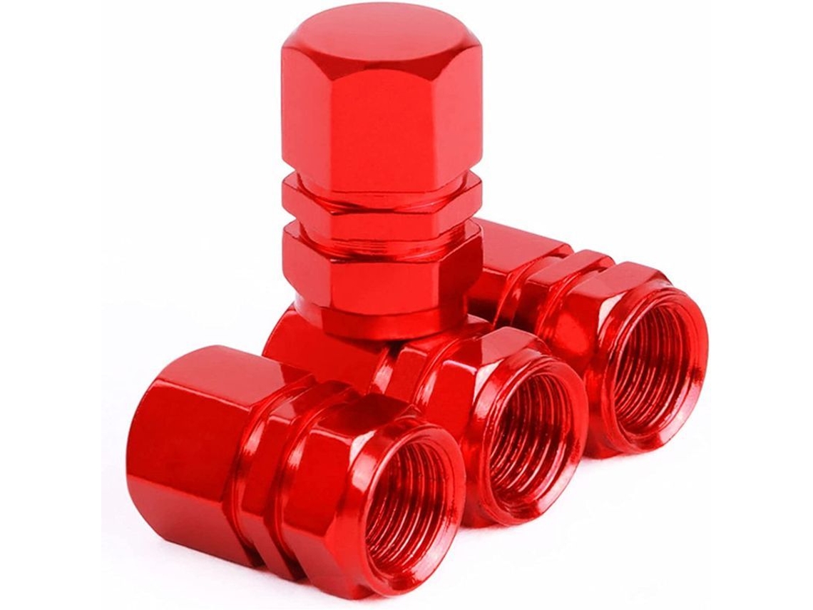 4 Tapones Para Válvulas De Neumáticos, Accesorio Universal Para Coche, Moto Y Bicicleta, Tapones De Aluminio A Prueba De Polvo, Color Rojo.
