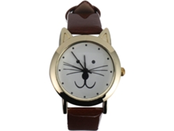 Reloj Pulsera Cuarzo Estampado Niñas Dorada Correa Cuero Marrón Claro Regalo Informal Mujeres Ideal Diario