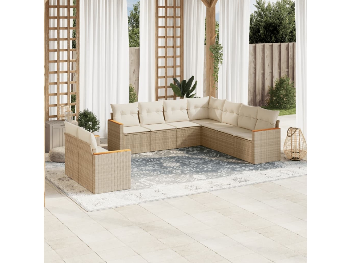 Conjunto de 9 sofás de jardín con cojines de mimbre beige de Dkd Home Decor
