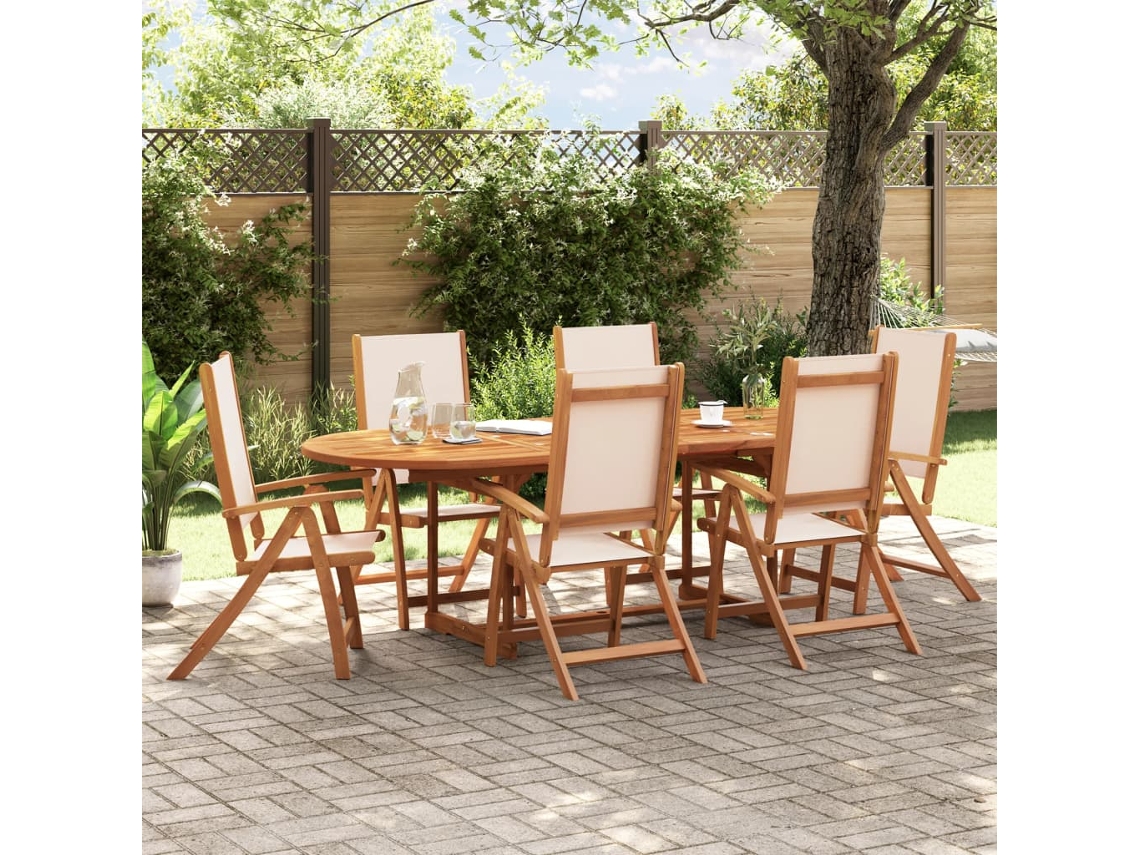 Juego de comedor de jardín de 7 piezas de acacia maciza y textilene Dkd Home Decor