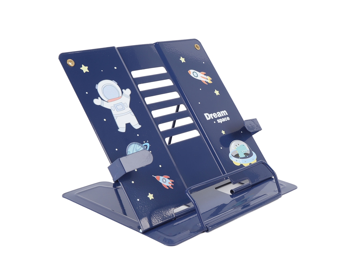 Soporte de mesa para libros Baok-suporte con diseño de astronauta azul, ajustable para tabletas y teléfonos, acero estable.