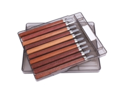 Juego De 10 Buriles Para Tallar Madera, De Acero De Alto Carbono Con Mango De Palisandro Y Rueda De Lijado.
