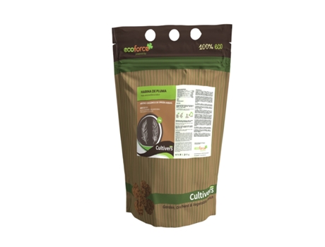 CULTIVERS Harina de Pluma 1 kg NPK 12-2-1. Abono orgánico para plantas con alto contenido en Nitrógeno. Huertos, arboles florales/frutales
