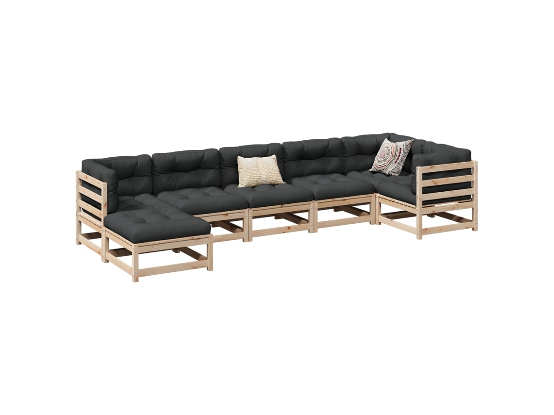 Conjunto de sofá de jardín de 7 piezas de madera maciza de pino Dkd Home Decor