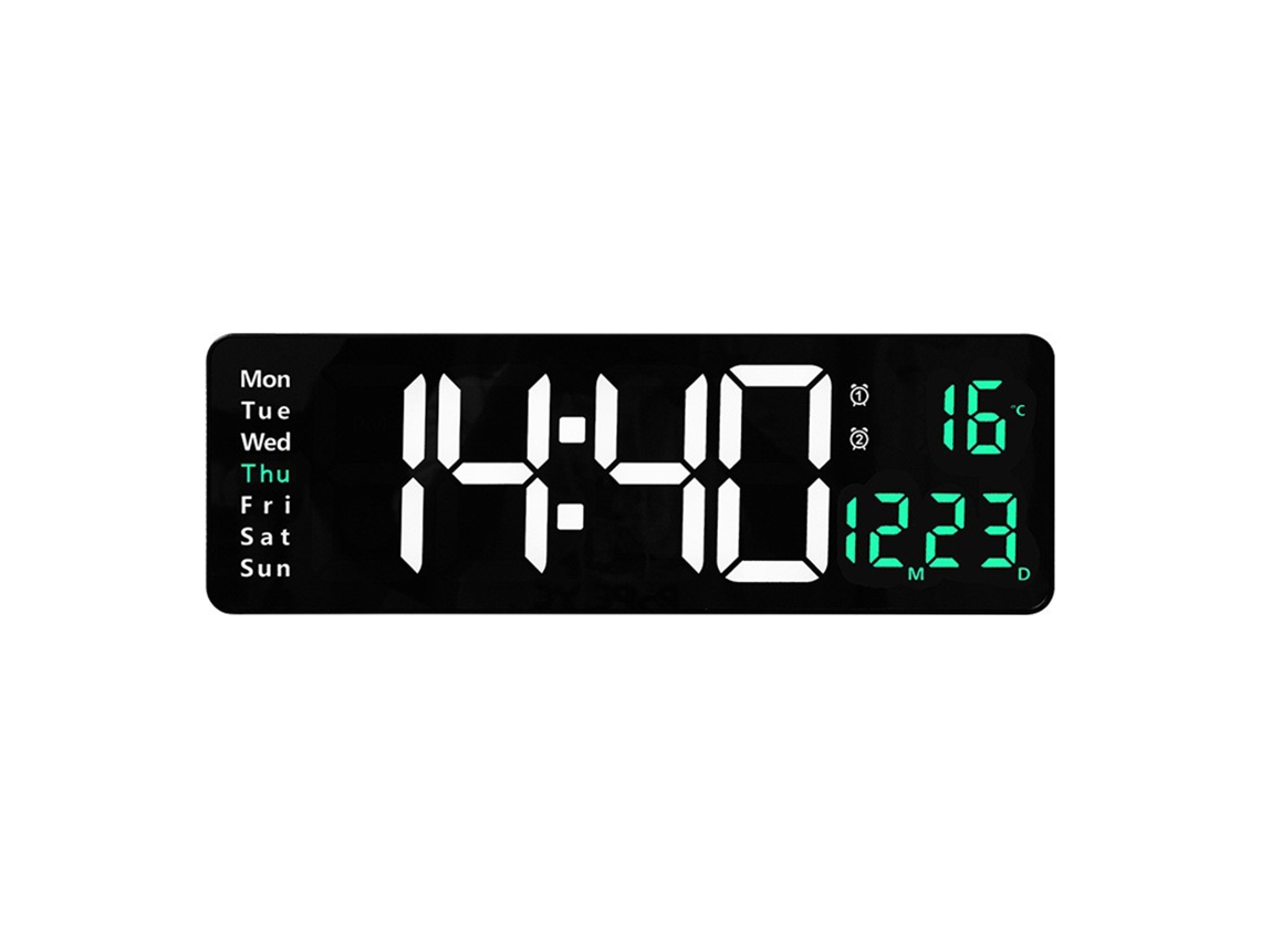 Reloj de pared para sala de estar, pantalla grande, control remoto, control de temperatura, verde