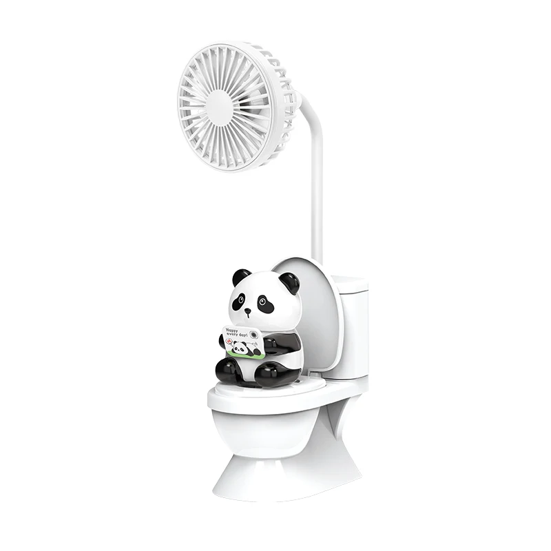 Ventilador De Escritorio Para Inodoro (panda) Creativo, Ventilador De Escritorio Recargable De Alta Potencia, Con Portalápices