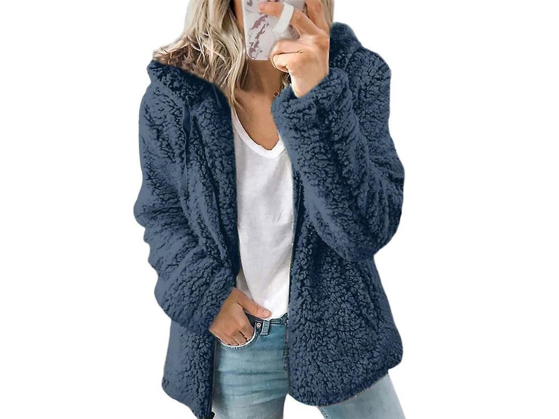 2026-abrigo De Peluche Oso Teddy Para Mujer Con Capucha Suave Abrigo Cálido Invierno Casual Xl Azul