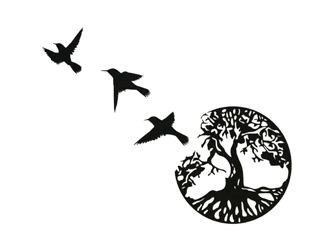 2026-arte De Pared De Metal Linjou, Árbol De La Vida Con Pájaros, Decoración De Hogar Para Interiores