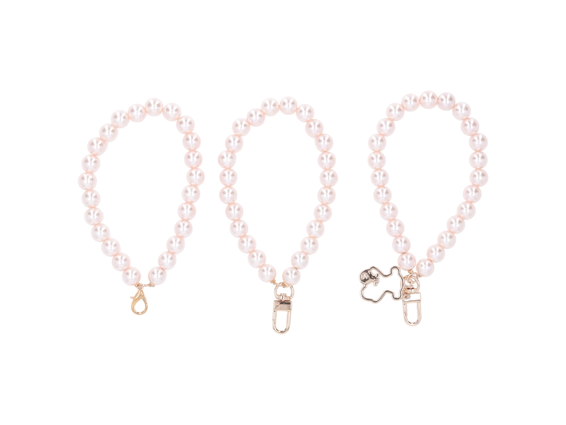 Pulsera De Perlas De 12 Mm, 3 Estilos, Colgante De Oso, Hebilla De Resina Metálica, Para Funda De Teléfono Móvil, Llavero