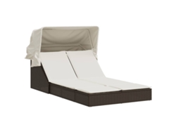 Tumbona doble con dosel y cojines, mimbre, patas marrones, EXCLUSIVA MAISON (sin dimensiones)