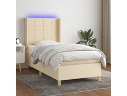 Cama Box Spring Colchón Y Luces Led Tela Crema 100x200 Cm