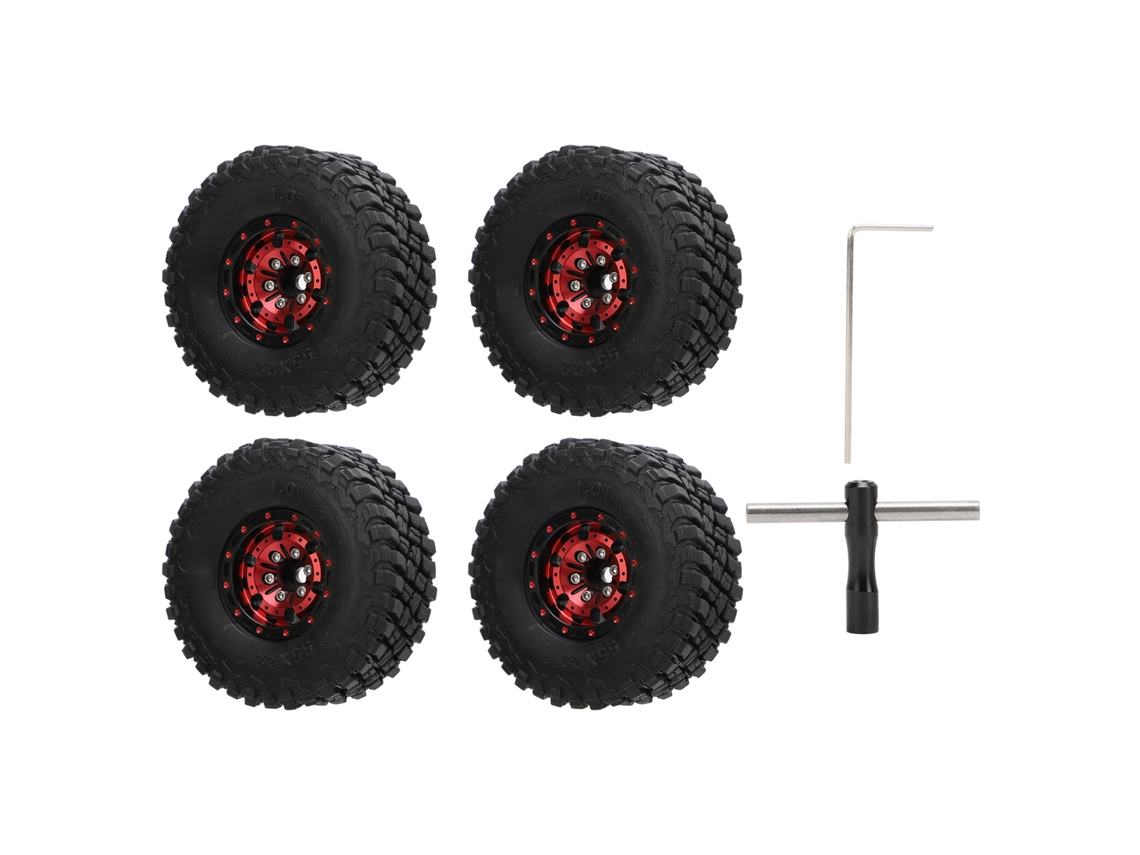 4 Neumáticos Para Coche Rc Con Llanta De Aluminio, Goma Con Desplazamiento Negativo, Para Crawler 1/18 1/24, Rojo.