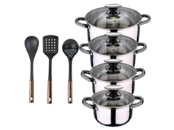 Batería De Cocina Ø16ø18ø20ø24 Cm De Acero Inoxidable Dina San Ignacio (8 Piezas) Con 3 Utensilios