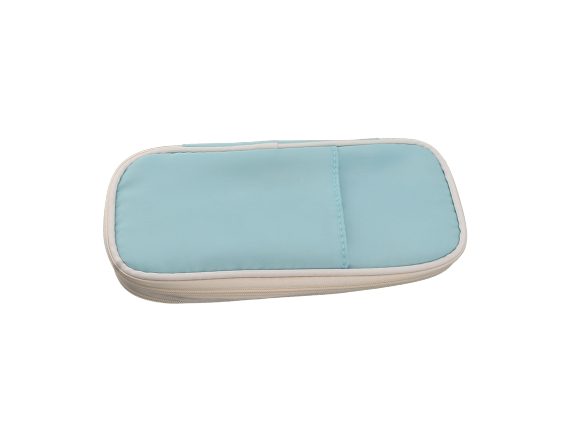 Estuche De Papelería Plegable Portátil De Gran Capacidad, Color Azul Claro, Con Cremallera.