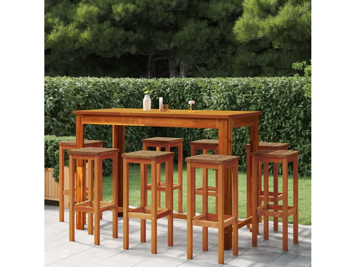 Taburetes de bar de madera maciza de acacia (8 unidades) DKD HOME DECOR