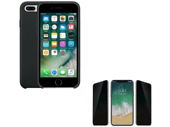 Kit Funda y Protector de Cristal iPhone 6, 6s Silicona Negro
