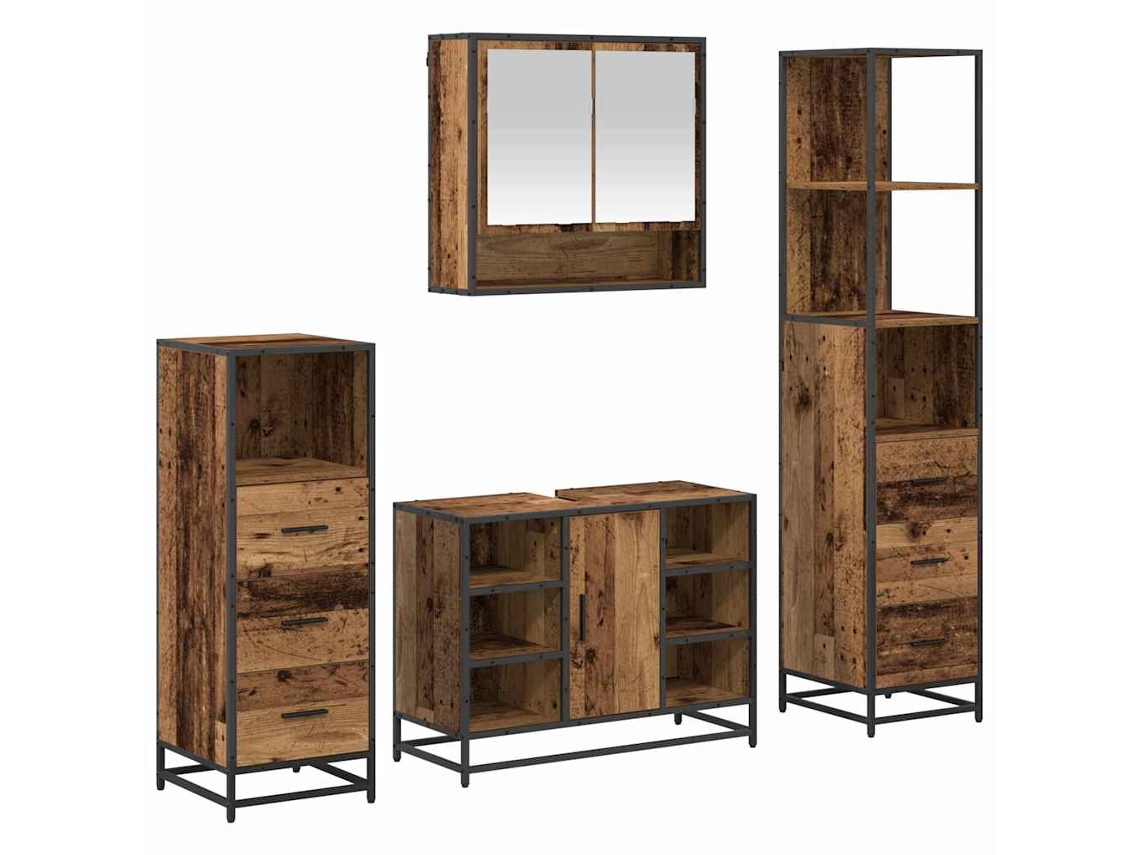 Conjunto de muebles de baño con puerta, 4 piezas, madera antigua, MAISON EXCLUSIVE