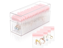 Joyero portátil a prueba de polvo con 20 bolsas transparentes para aretes, anillos y pulseras (rosa) Cuich