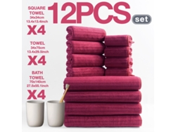 Toalla de baño SIURN de vellón coral a rayas, suave y absorbente, 12 unidades, roja