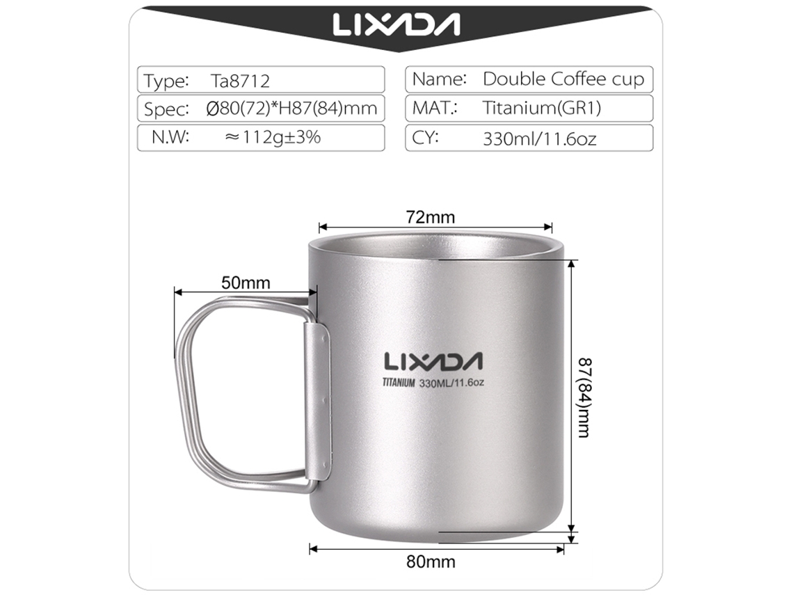 Taza De Titanio De Doble Pared De 330 Ml Para El Hogar, Camping, Senderismo, Café, Té, Lixada