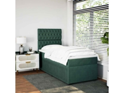Cama Box Spring Con Colchón Terciopelo Verde Oscuro 90x190 Cm