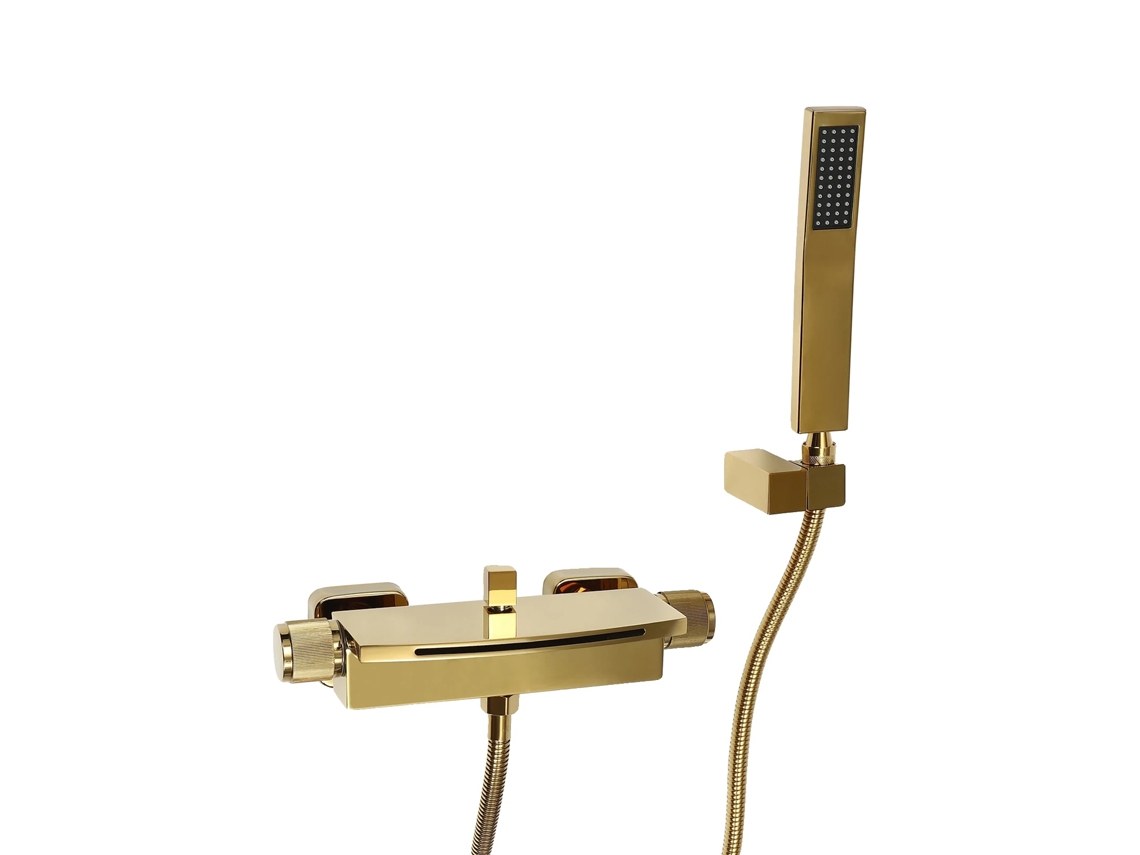 Grifo de bañera, montado en la pared, ducha de mano, dorado OEM