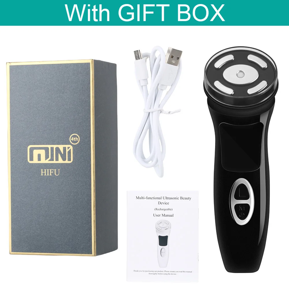 (negro) 4 En 1 Mini Ultrasonido Rf, Ems Micro Corriente, Instrumento Facial De La Belleza, Cuidado De La Piel De La Firmeza, Anti-arrugas