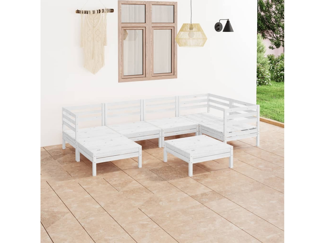 Conjunto de salón de jardín de 7 piezas de pino macizo blanco Dkd Home Decor
